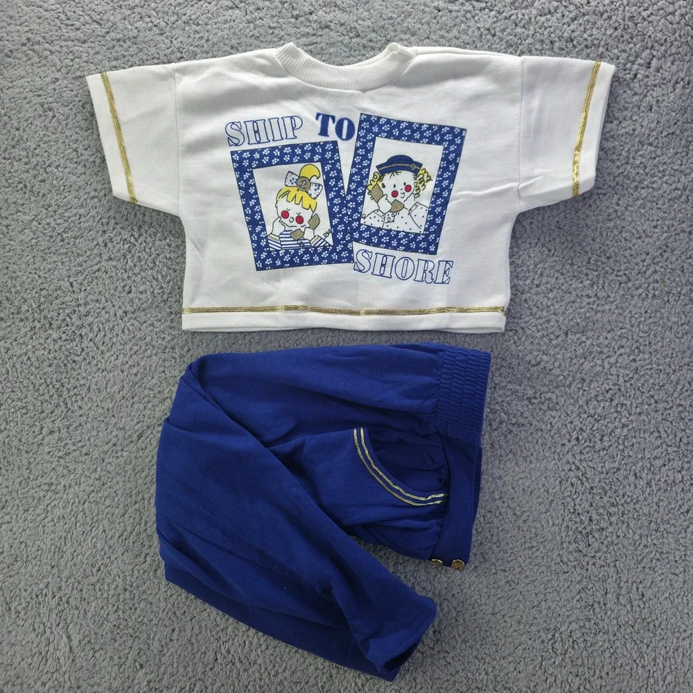 Vintage Carters Kids 6X Ship To Shore Nautical Sweatshirt Pants Set Blue White